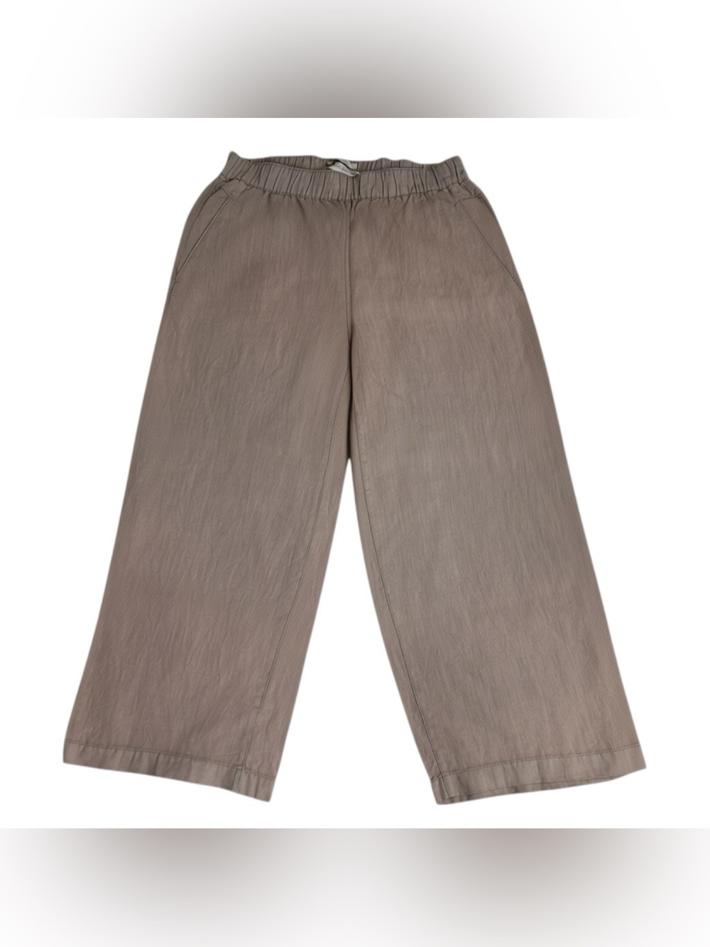 Cynthia Rowley Wide-Leg Linen Chinos in Taupe Brown, Size Small
